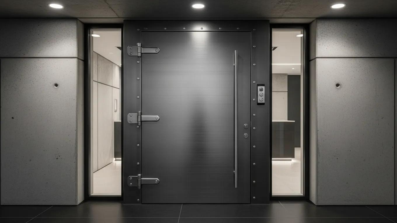 Custom steel door in a commercial environment highlighting security features and design